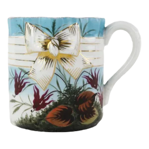 Antique Hand-Painted Porcelain Shaving Mug With Floral and Bow Design