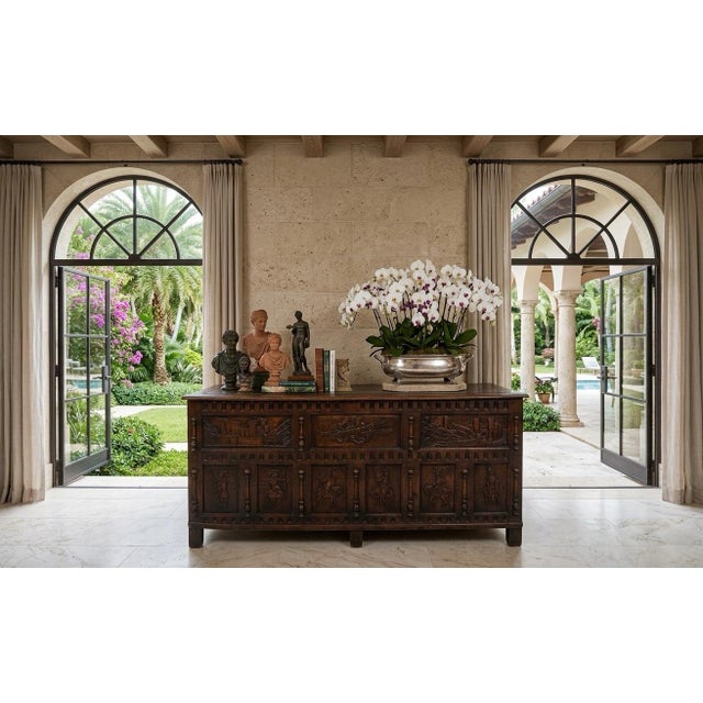 1970s English Carved Oak Coffer With Knight & Castle Motifs For Sale In West Palm - Image 6 of 12