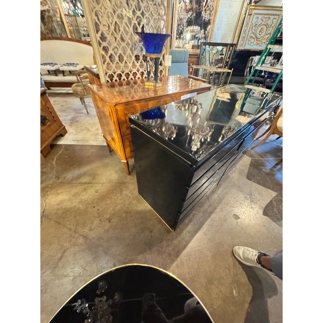 Wood Jean Claude Mahey Style Black Lacquered and Brass Dresser For Sale - Image 7 of 8