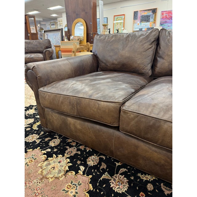 Early 21st Century Restoration Hardware Lancaster Classic Brown Leather Luxe Depth Sofa For Sale - Image 5 of 8