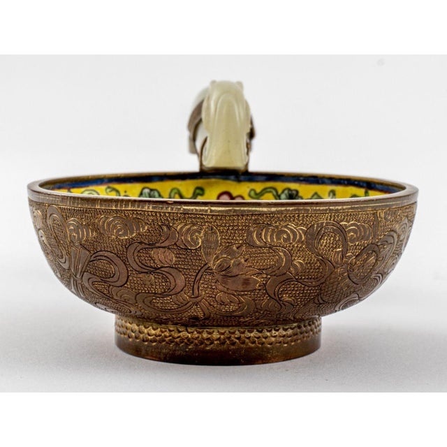 Chinese Chinese Jade Belt Hook Mounted Enamel Bowl For Sale - Image 3 of 11