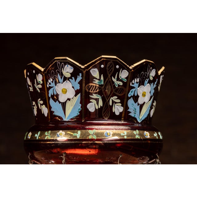 Glass Pair of 19th Century Bohemian Ruby Glass Mantle Lusters With Prisms For Sale - Image 7 of 10