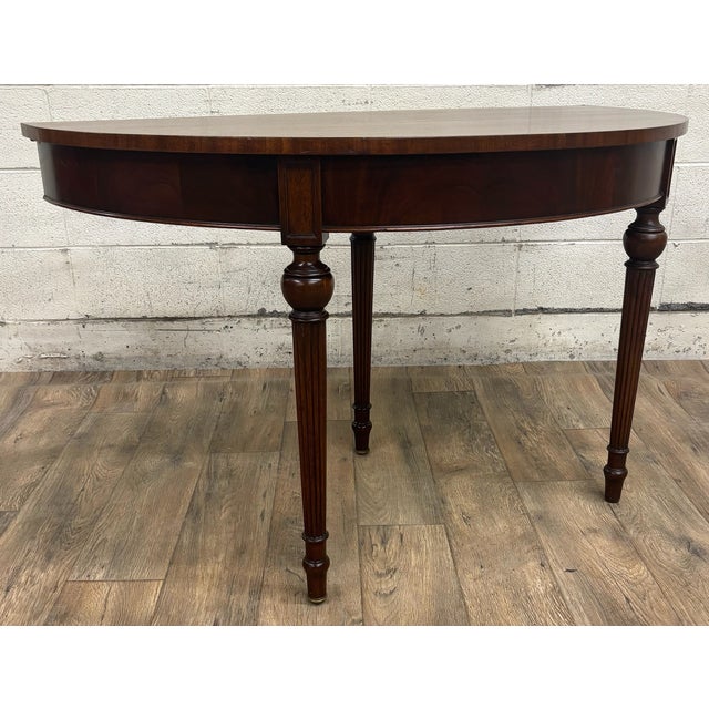 Late 20th Century Vintage Sheraton Style Mahogany Demilune Console Table Hall Table For Sale - Image 5 of 11