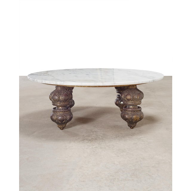 Mid 20th Century Bohemian Bronze Mace Finial Cocktail Table Carrara Marble Top For Sale - Image 5 of 18
