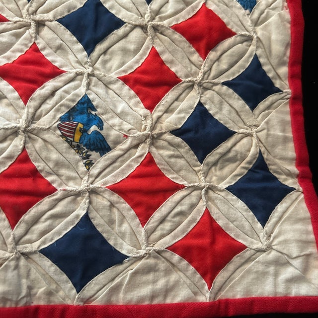 American Rare Handmade 1976 Bi-Centennial Window Pane Doll Quilt For Sale - Image 3 of 5