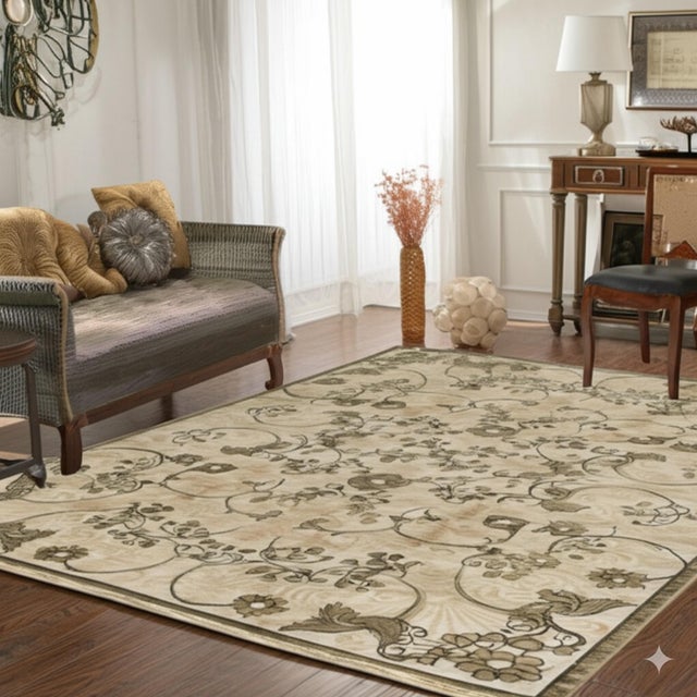 10x14 Elena Ophelia Ivory Traditional Floral Hand Knotted Afghan Wool Carpet Rug For Sale - Image 4 of 6