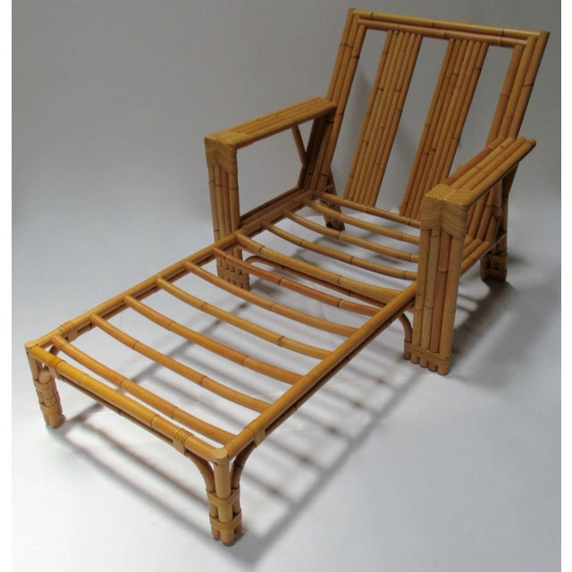 C.1990''s David Sutherland "Makassar" Collection Leather-Strapped Bamboo Rattan Chaise For Sale - Image 4 of 13