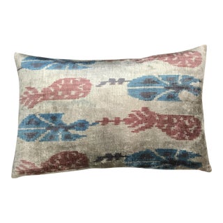 Silk Uzbek Ikat Velvet Hand Made Pillow Cushion,16x24 For Sale