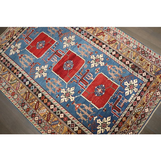 Blue 19th Century Zabihi Collection Blue Karaghashli Caucasian Rug - 3'8" x 4'9" For Sale - Image 8 of 8