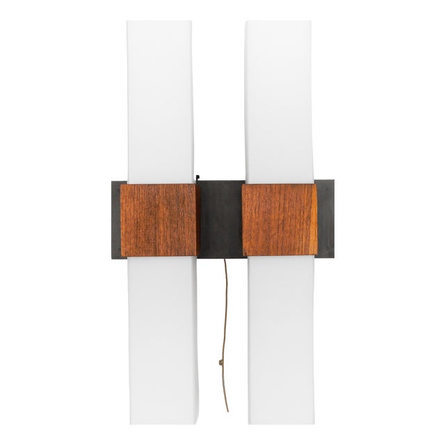 Teak and Opaline Glass Wall Lamp from Kaiser Leuchten, 1960s For Sale