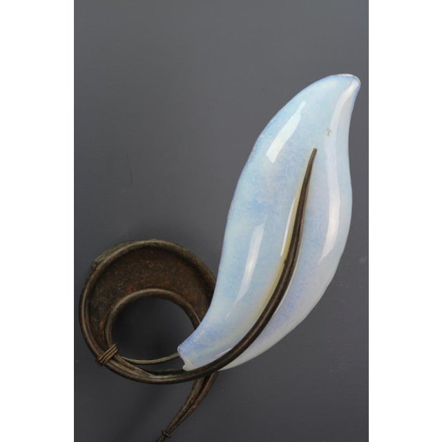 Metal Italian Vetro Murano Venezia Opalescent Glass and Wrought Iron Wall Light, 1990s For Sale - Image 7 of 18