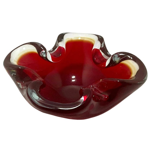 Mid-Century Modern 1950s Seguso Murano Red Glass Ashtray & Catchall Bowl For Sale - Image 3 of 8