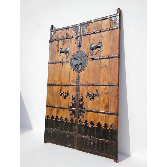 Chinese 19th Century Temple-Style Doors With Ironwork For Sale - Image 3 of 4
