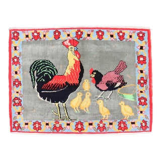 Cotton Persian Pictorial Rooster Bird Rug no. j4659 For Sale