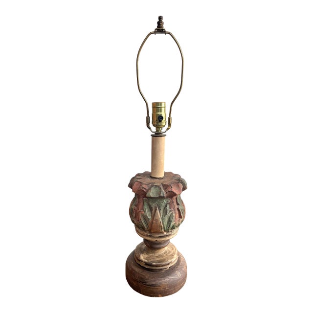 Mid 20th Century French Style Carved Wooden Architectural Element Table Lamp For Sale