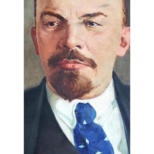 Lenin Portrait, Antique Oil Painting, Socialist Realism Soviet Art 150-103 For Sale - Image 4 of 6