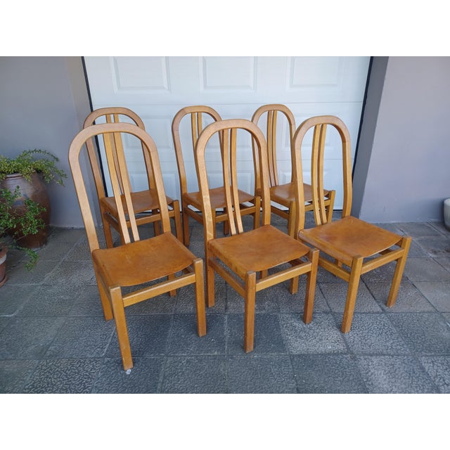 Leather & Oak Chairs, 1980s, Set of 6 For Sale - Image 9 of 11