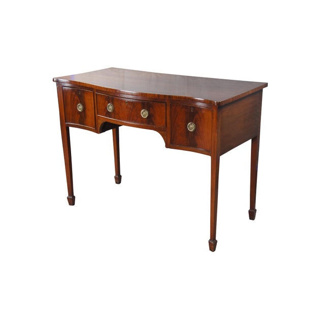 Traditional Late 19th Century Antique George III Flame Mahogany Serpentine Buffet Sideboard Chest Writing Desk For Sale - Image 3 of 12