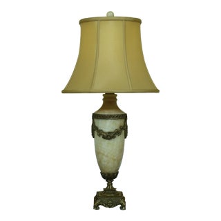 Bronze & Alabaster Urn Table Lamp W. Shade For Sale