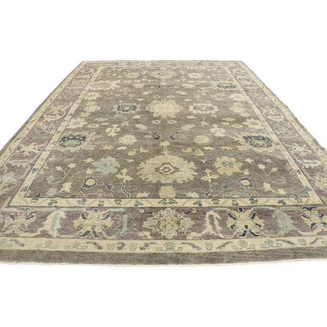 Contemporary Earth-Tone Turkish Oushak Rug - 09'01 X 12'04 For Sale - Image 3 of 9