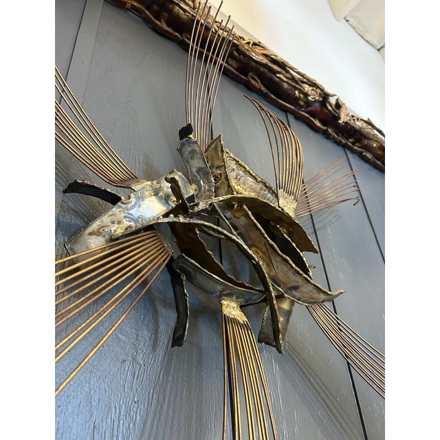 Brass Vintage Brutalist Metal Wall Sculpture For Sale - Image 8 of 11