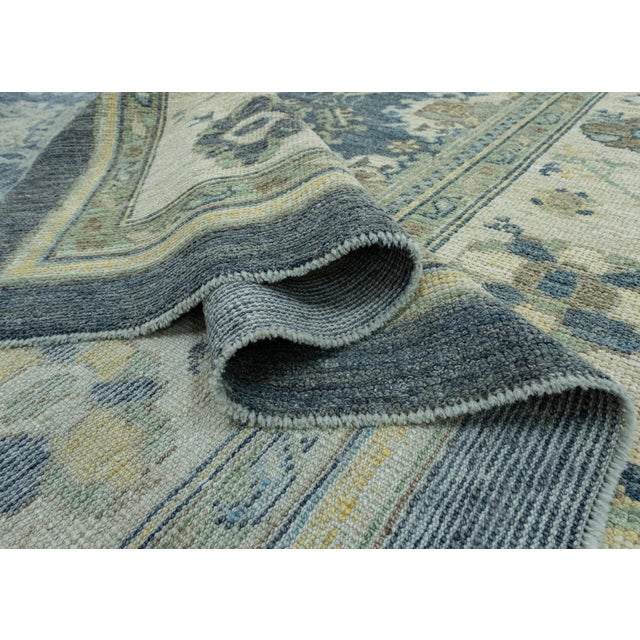 Textile Green & Navy Blue Turkish Oushak Rug 8' x 10'5" For Sale - Image 7 of 9
