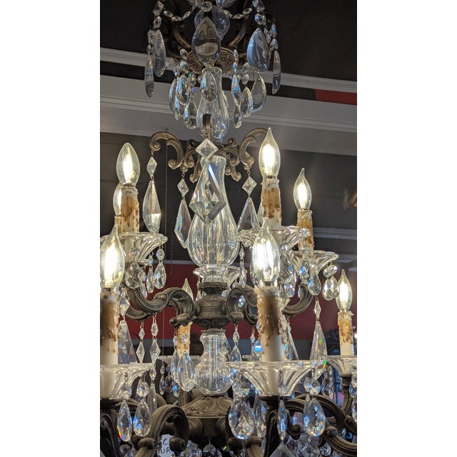 Antique Rococo Revival Chandelier, Metal & Crystal, France For Sale - Image 12 of 17