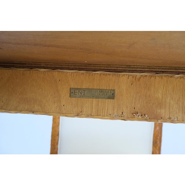 Ficks Reed Leather Basket Weave Wicker Style Square Dining Room Table 4 Chairs Glass Top For Sale - Image 4 of 18