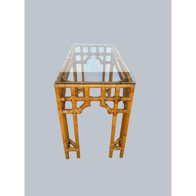 Vintage bamboo glass top console.