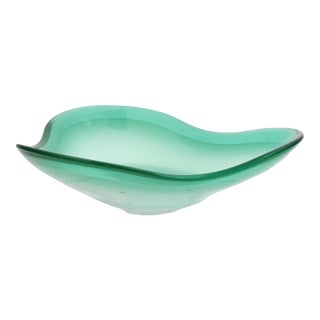 Large Freeform Sea Green Murano Glass Bowl For Sale