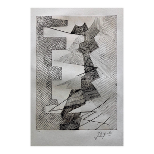 Jean Deyrolle, French Avant Garde Bold Abstract Geometric Aquatint Etching Op Art Kinetic