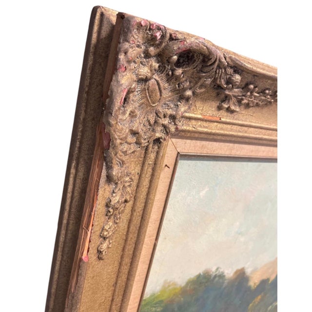 Antique Painting: Pastoral Landscape With Figure by River For Sale - Image 4 of 12