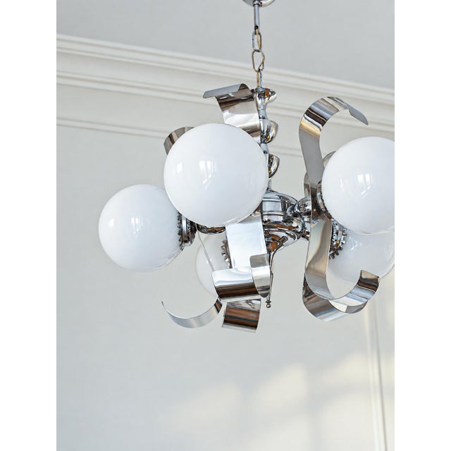Silver Vintage Space Age Chrome Ribbon Chandelier, 1970s For Sale - Image 8 of 11