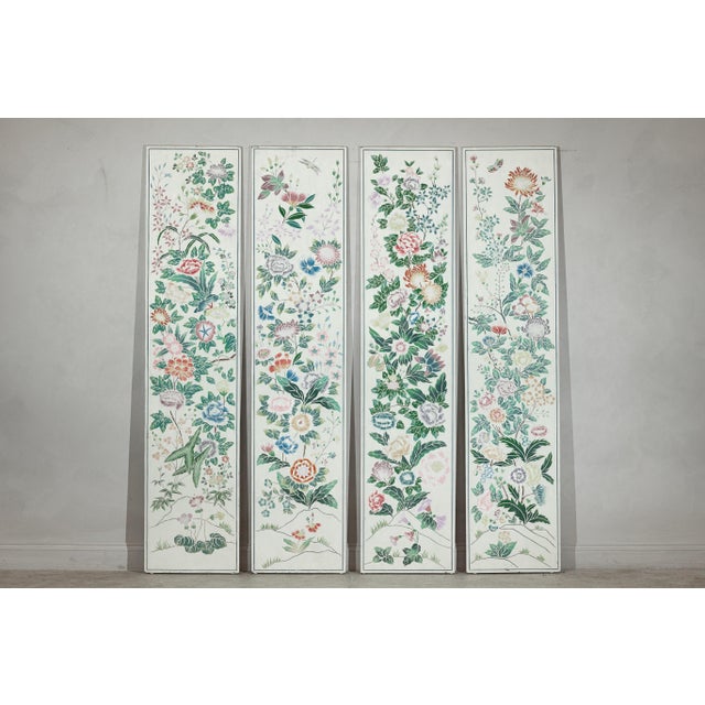 Chinese Painted Panels with Spring Flowers and Butterflies - Set of 4 For Sale - Image 16 of 18