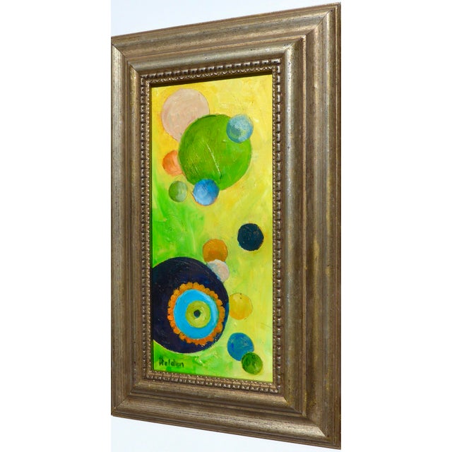 Original highly sought after contemporary oil painting of colors floating and intersecting.. Colors are very harmonious....