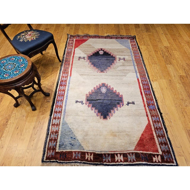 Vintage Persian Gabbeh Tribal Rug, Hand-Knotted Wool, Minimalist Diamond Design, Ivory & Gray, 4x7 For Sale - Image 15 of 15