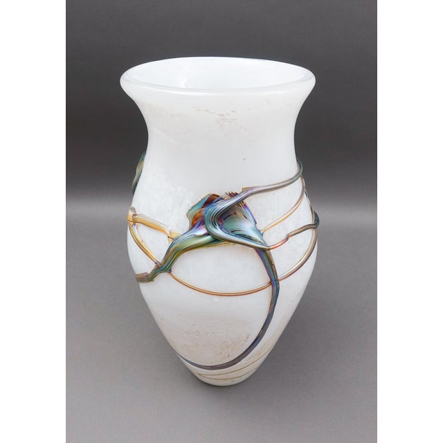 Late 20th Century Late 20th Century Marcel Saba France Signed Vintage Iridescent Art Glass Vase For Sale - Image 5 of 9