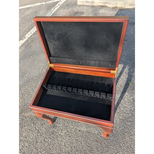 Mid 20th Century Vintage Queen Anne Style Wood Cutlery Canteen Table With Cabriole Legs For Sale - Image 5 of 11