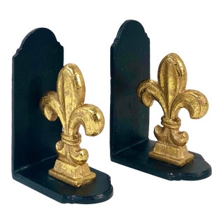 Book Ends Fleur-De-Lis Gold and Black Saints Decor Paperweights Book Holders - A Pair For Sale