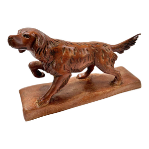 Vintage Hand Carved Wood Hunting Dog Sculpture on Base – Sporting Irish Setter Figurine | Lodge Decor Accent