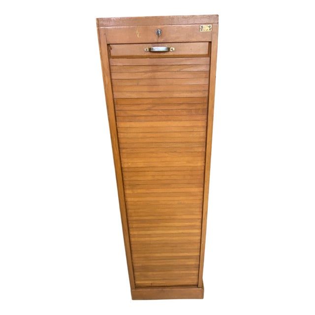 Oak Roll-Top Filing Cabinet, 1950s For Sale