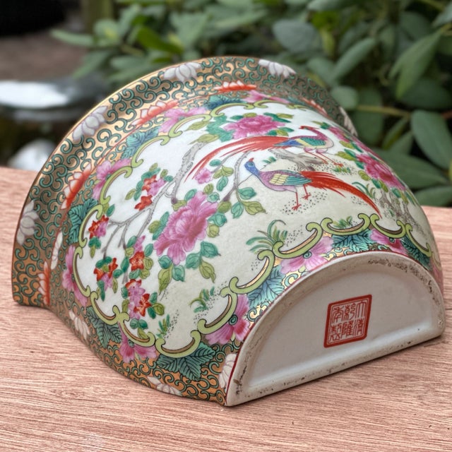 Vintage Chinese Porcelain Wall Pocket With Fretwork Birds & Flowers For Sale - Image 12 of 12