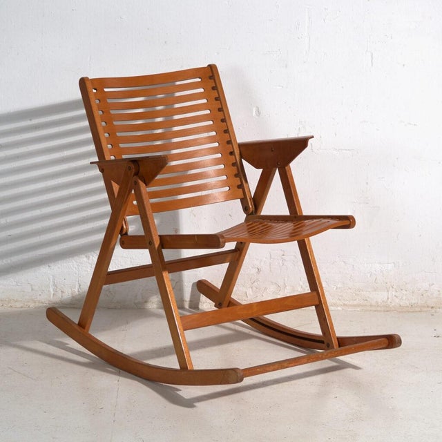 Vintage Folding Rocking Chair in Beech, Central Europe, 1960 For Sale - Image 10 of 10