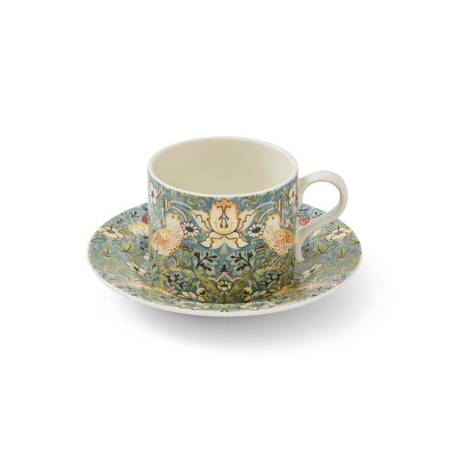 White Spode Morris & Co Teacup & Saucer, Strawberry Thief For Sale - Image 8 of 8