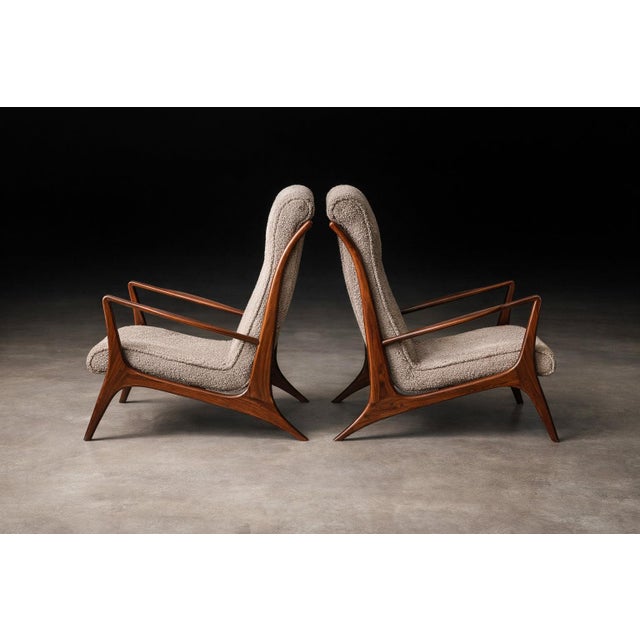 Taupe Sculptural Pair of Brazilian Modernist Armchairs in Hardwood & Boucle by John Graz, Brazil, 1950s For Sale - Image 8 of 17