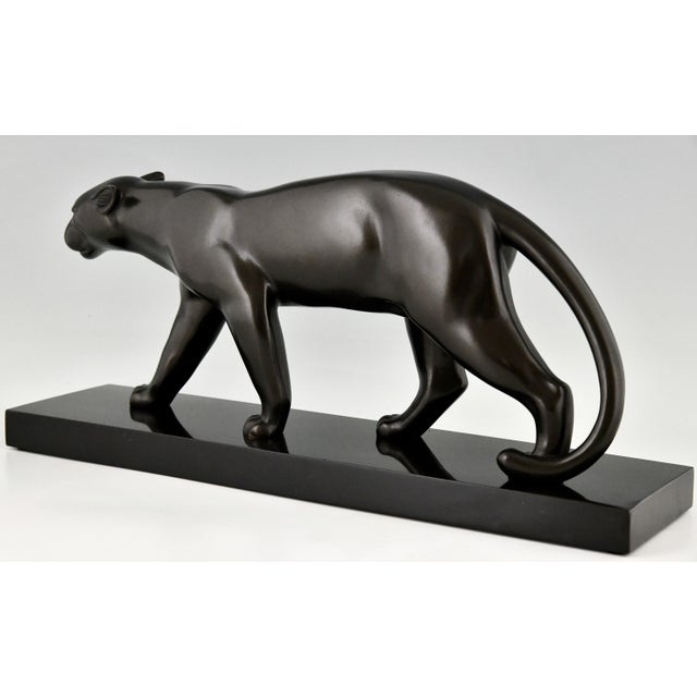 Emile Louis Bracquemond, Sculpture of Walking Panther, 1930, Bronze and Marble For Sale - Image 9 of 14