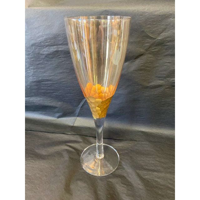 Kim Seybert Stemware, Paillete Design, Total Set of 16.(Set of 12, 10inch Champagne Flutes and 4 Martini / Coupe Glasses.)...