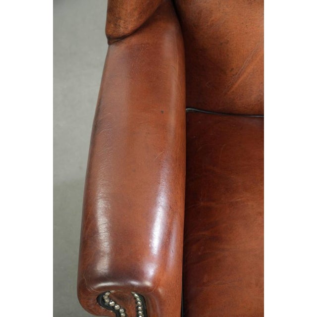 Sheepskin Wing Armchair in Cognac Color For Sale - Image 7 of 13