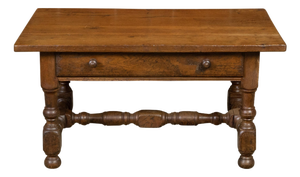 English 19th Century Oak Coffee Table with Single Drawer and Turned Base