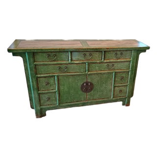 Neiman Marcus Solid Elm 9-Drawer "Zhang" Sideboard With Marble Top by David & Daniel Design For Sale